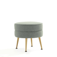 Manhattan Comfort Bailey 18.11" Mid-Century Modern Polyester Blend Upholstered Ottoman - Sage Green with Gold Legs-Mid-Century Modern Ottoman Perfect for Living Room Use