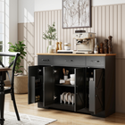HOMCOM 47" Farmhouse Sideboard Buffet Cabinet with Soft-Close Hinges & Spice Racks - Black Wood Grain-Three drawers, three cabinets and four door shelves keep your kitchen organized