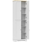 HOMCOM 72" H Tall Pantry Cabinet with 4 Doors - White-Modern design with recessed arched doors style and natural colour top 