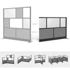 Luxor Modular Wall Extension - 70" W x 48" H - Segmented Black Frame, Frosted Acrylic, Cool Grey PET-Frosted acrylic and PET acoustic panel design