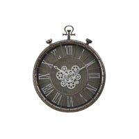Monarch Specialties Clocks 24" Round Wall Clock - Grey -Sophisticated, vintage, pocket-watch style 24" round wall clock with a moving gear mechanism in rustic grey finish suitable for transitional style decors