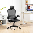 HOMCOM Ergonomic Office Chair with Lumbar Support and Flip-Up Armrests - Black-Flip-up armrests save valuable space, great for compact rooms and apartments