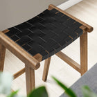 Modway Saoirse Leather Wood Bar Stool - Walnut Black - Set of 2-Footrest and Side Supports