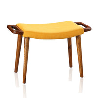 Manhattan Comfort Geta 25.2" Mid-Century Modern Linen Weave Upholstered Ottoman - Yellow and Antique Walnut-Mid-Century Modern Ottoman Perfect for Living Room Use