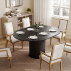 HOMCOM 43.5"-59" Convertible Round to Oval Farmhouse Extendable Table for 6-8 - Black Wood Grain-Store extension boards beneath tabletop for convenience
