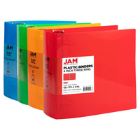 JAM Paper Plastic 4" 3-Ring Binders - Assorted Colours - 4 Pack-Colour: Red, Green, Blue & Orange | Be stylish and organized with colourful binders.