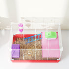 PawHut 18.5'' Hamster Cage with Exercise Wheel and Water Bottle Dishes - Red-2-tier design provides plenty of space for activities