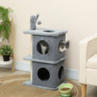 PawHut 31.5" Cat Tower with Two Condos - Grey-Covered in soft 220GSM plush, offering comfort and easy cleaning 