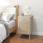 HOMCOM Tall Nightstands with Storage for Bedroom - Oak - Set of 2-Melamine coated particleboard is strong and easy cleaning