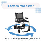 Journey Zoomer Lightweight Folding Power Chair - Black-Designed to fit through 25" doorways and under many standard tables