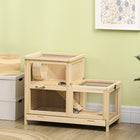 PawHut 2-Tier Wooden Hamster Cage with Hutch - 31" x 16" x 23.5"-Bottom tray for quick cleaning. Inner hole offers entrance