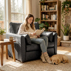 HOMCOM PU Leather Accent Chair with Wide Seat - Spring Cushion - Wood Legs - 2 Pillows for Living Room - Black-5.9" thick foam cushioning and pocket spring system ensure soft yet supportive seating experience   
