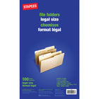 Staples Recycled Manila File Folders - Legal Size - 100 Pack-Has reversible 1/2-cut tabs for easy labelling