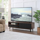 Manhattan Comfort Duane 59.25" Mid-Century Modern TV Stand - Dark Brown and Black-Includes 1 Full Extension Drawers, 2 Shelf Compartments, and 1 Sliding Door on Plastic Track