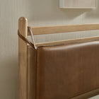 Modway Leni Queen Size Vegan Leather and Wood Platform Bed Frame - Light Oak Canyon-Faux Leather Straps
