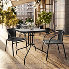 Flash Furniture 28" Square Glass Metal Table with Black Rattan Edging & 2 Black Rattan Stack Chairs-Set Includes Table and 2 Chairs