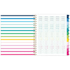 Emily Ley Simplified 2026-27 Weekly/Monthly Planner - 11" x 9" - Happy Stripe - Bilingual-Durable poly cover features the colourful Happy Stripe design highlighted by a gold foil-bordered date badge