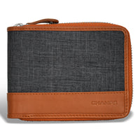 Champs Denim Leather Zip Around Wallet - Tan/Black-Leather Zip around wallet in gift box