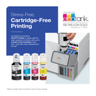Epson EcoTank ET-3950 Wireless All-in-One Colour Supertank Printer – White-Simple ink refilling: Supersized ink tanks and uniquely keyed EcoFit bottles make refilling ink simple-no mess, no stress and no ink bottle mix-ups