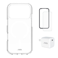 AXS Starter Kit - Ultra Clear Case, Screen Protector & 30W Charger for iPhone 17 Pro-Drop-tested, scratch resistant phone case with shock absorbing air pockets 