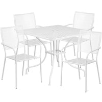 35.5'' Square White Indoor-Outdoor Steel Patio Table Set with 4 Square Back Chairs [CO-35SQ-02CHR4-WH-GG]-Set Includes Table and 4 Chairs