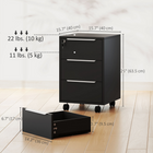 HOMCOM 3 Drawer Vertical Filing Cabinet with Lock and Wheels - Black-Drawers are armed with full extension glides for easy access 