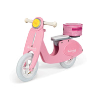 Janod Mademoiselle Balance Bike Scooter - Pink-Retro-style wooden balance bike ideal for outdoor use
