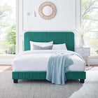 Modway Celine Channel Tufted Performance Velvet King Platform Bed - Teal-Solid Wood Legs