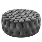 Modway Amour Tufted Button Large Round Performance Velvet Ottoman - Grey-Tufted Button Accent Ottoman