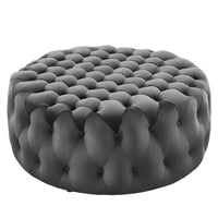 Modway Amour Tufted Button Large Round Performance Velvet Ottoman - Grey-Tufted Button Accent Ottoman