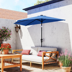 Outsunny Half Patio Umbrella with Solar LED Lights and Crank - 9' - Navy Blue-A 180g polyester canopy provides UV30+ protection and is also water-repellent