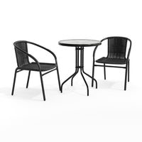 Flash Furniture 23.75" Round Glass Metal Table with 2 Black Rattan Stack Chairs-Table and Chair Set