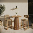 Modway Reed 3-Piece Outdoor Teak Wood Bar Set - Natural-Faux Rattan Seat And Back