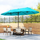 Outsunny Patio Umbrella with Lift Crank - 15' - Light Blue-Large 8.7' diameter double canopy umbrella with 7.8' height for wide coverage from the sun
