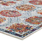 Modway Entourage Kensie Distressed Floral Moroccan Trellis Area Rug - 8 ft W x 10 ft L - Ivory Blue Red Orange Yellow-High-Density / Machine-Woven