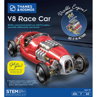 Thames & Kosmos V8 Racecar-Expertly engineered model includes a real, working four-speed manual transmission, eight-cylinder engine, rear wheel differential, left- and right-hand drive steering, and shock-absorbing suspension