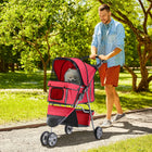 PawHut Deluxe 3-Wheel Pet Stroller with Brake, Canopy and Cupholders - Red-Lockable wheels ensure a smooth, secure ride 