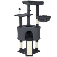 PawHut 47" Cat Tree Tower with Large Cozy Condo and Hammock - Dark Grey-Features a condo, a hammock, and platforms, suitable for 1-2 cats 