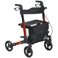 HOMCOM 8'' Wheels Folding Adjustable Rollator Walker with Seat and Bag - Red-Can be folded quickly and conveniently with its innovative design 