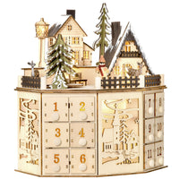 HOMCOM Christmas Advent Calendar with Countdown Drawers for Kids - Natural Wood-2-in-1 design, Christmas advent calendar, and Xmas decoration 