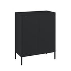 Manhattan Comfort Amelia 31.5" Modern Accent Cabinet - Black-Steel: Cleaning: Wipe with a soft, dry cloth. For tough stains, use a mild detergent with water, followed by a dry cloth to prevent water spots. Avoid: Using abrasive pads that can scratch the surface. Avoid leaving water or moisture on the surface for long periods. Care: Regularly check for rust, especially in humid environments. If rust develops, use a metal polish or rust remover. Protection: Use placemats or coasters to prevent scratches or de