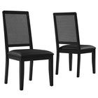 Modway Arlo Vegan Leather Upholstered Faux Rattan and Wood Dining Side Chairs - Black - 2 Pack-Set of 2 Dining Chairs