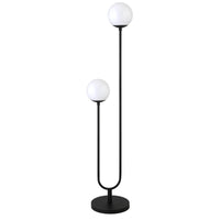 Hudson&Canal Dufrene 2-Light Floor Lamp with Glass Shades - Blackened Bronze/White Milk-Mid-century style for your living room, office space, bedroom, or reading nook