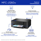 Brother Work Smart MFC-J1260W Wireless Colour Inkjet All-in-One Printer-Brother Mobile Connect. Go mobile with the easy-to-use Brother Mobile Connect app for easy onscreen menu navigation for printing, copying, scanning and device management from your mobile device and gives you access to Page Gauge ink monitoring