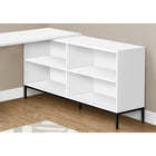 Monarch Specialties 7494 60" Computer Desk - White L-Shaped Corner-Able to support up to 198 lbs, this home office desk features thick-panel construction, finished drawer interiors, metal drawer glides, and sturdy metal legs in a black finish.