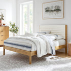 Modway Olea Channel Tufted Boucle Solid Wood Queen Platform Bed - Feather Oak-Round Pillar Legs