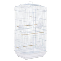 PawHut 36" H Bird Cage with 2 Doors and 4 Feeders - White-Bird enclosure with ample space for small birds such as finches and budgies 