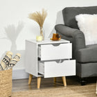 HOMCOM Modern Nightstand with 2 Drawers and Wood Legs - White-Assembly required