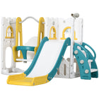 Qaba 6-in-1 Slide and Swing Set with Basketball Hoop, Climber - Yellow-6-in-1 design includes slide, swing, climber, storage, telescope, basketball hoop 