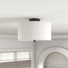 Hudson&Canal Ellis 16" Flush Mount with Fabric Shade - Matte Black/White-Handcrafted matte black finish is applied to the round metal base